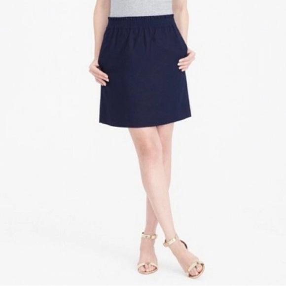 J. Crew Factory Sidewalk Skirt Mini Navy Linen/Cotton Elastic Waist Pockets Sz 2 - Picture 1 of 6